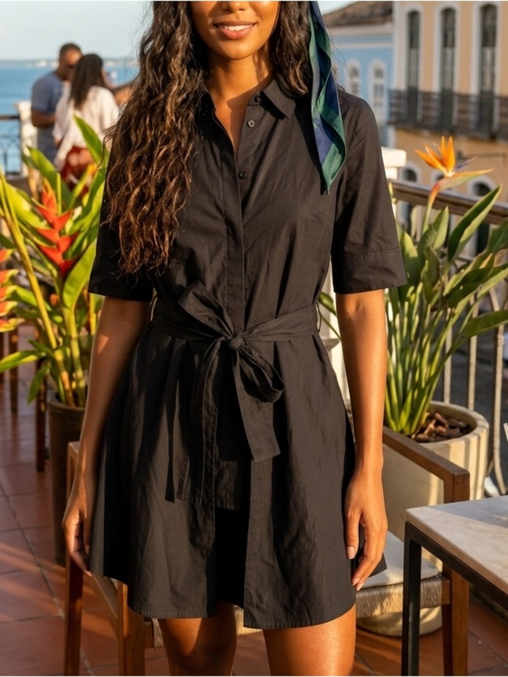 Rosetta Getty Black Short-Sleeve button down  Tie-Waist Shirt Dress size 6